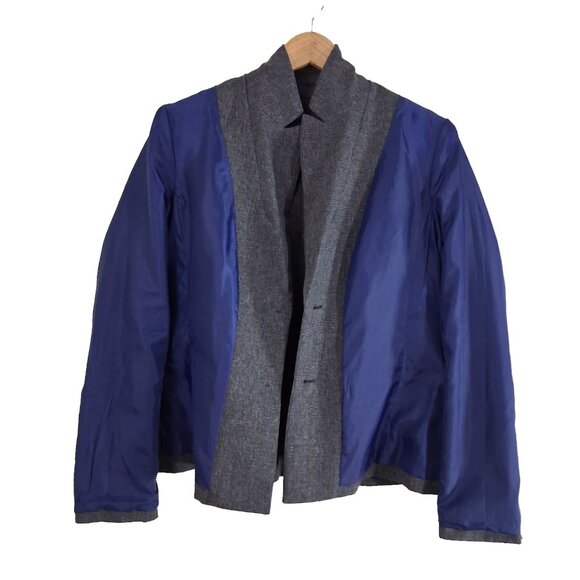 KASPER Houndstooth Blazer Zipper Pockets Size 12 Black Blue Office Classic - Picture 3 of 12